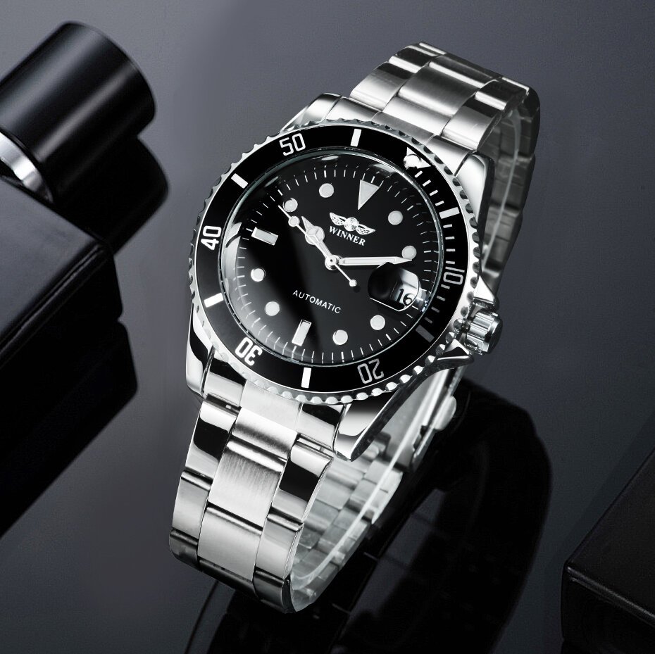 winner classic mechanical watches luxury brand business automatic watch for men rotatable bezel luminous dial steel strap clock winner classic mechanical watches luxury brand business automatic watch for men rotatable bezel luminous dial steel strap clock