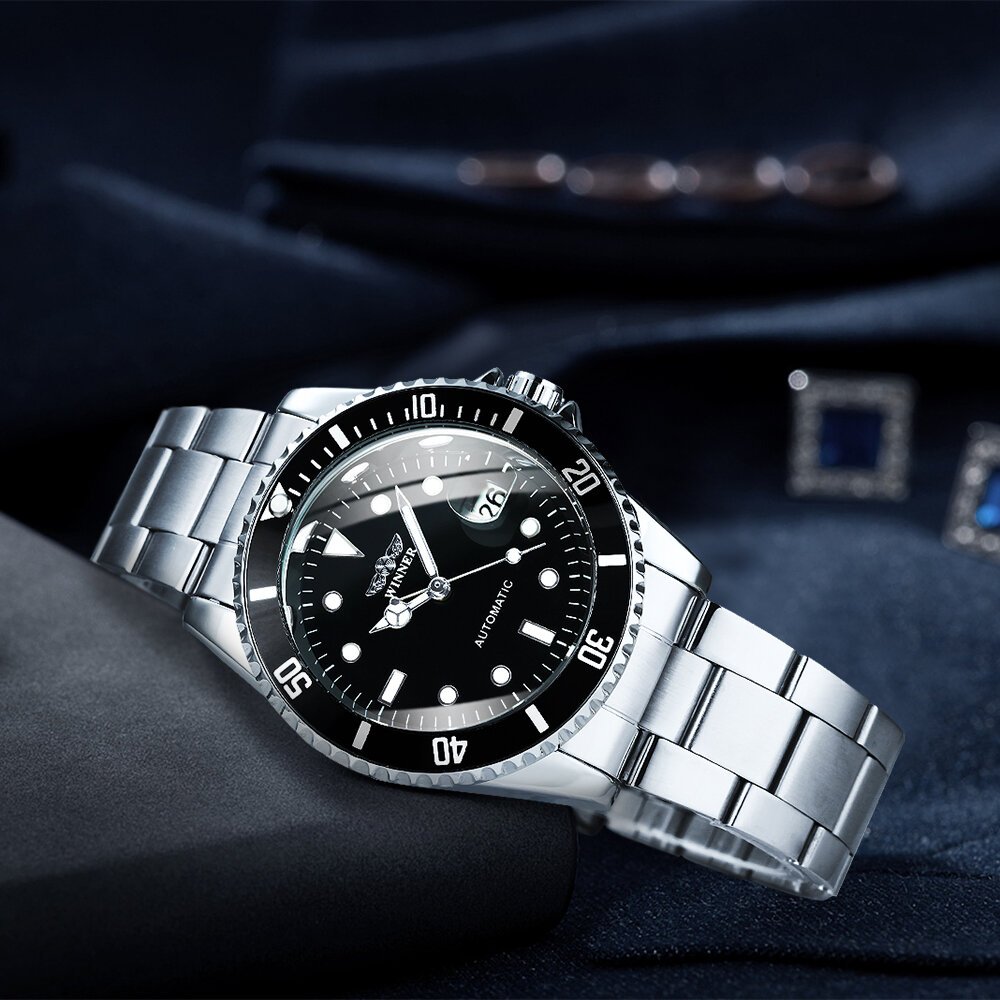 winner classic mechanical watches luxury brand business automatic watch for men rotatable bezel luminous dial steel strap clock winner classic mechanical watches luxury brand business automatic watch for men rotatable bezel luminous dial steel strap clock