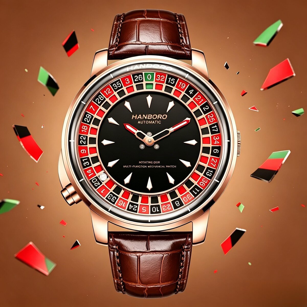 hanboro men's fully automatic mechanical watch casino wheel rotating dial luxury rose gold unique personalized watch hanboro men's fully automatic mechanical watch casino wheel rotating dial luxury rose gold unique personalized watch