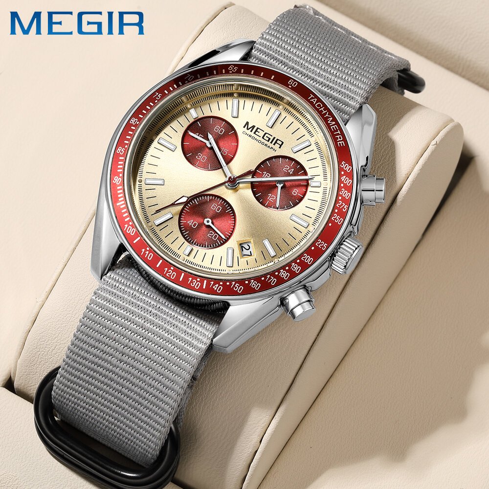 megir new luxury men's watches canvas weaving strap sport automatic chronograph quartz waterproof wristwatch for male 2247