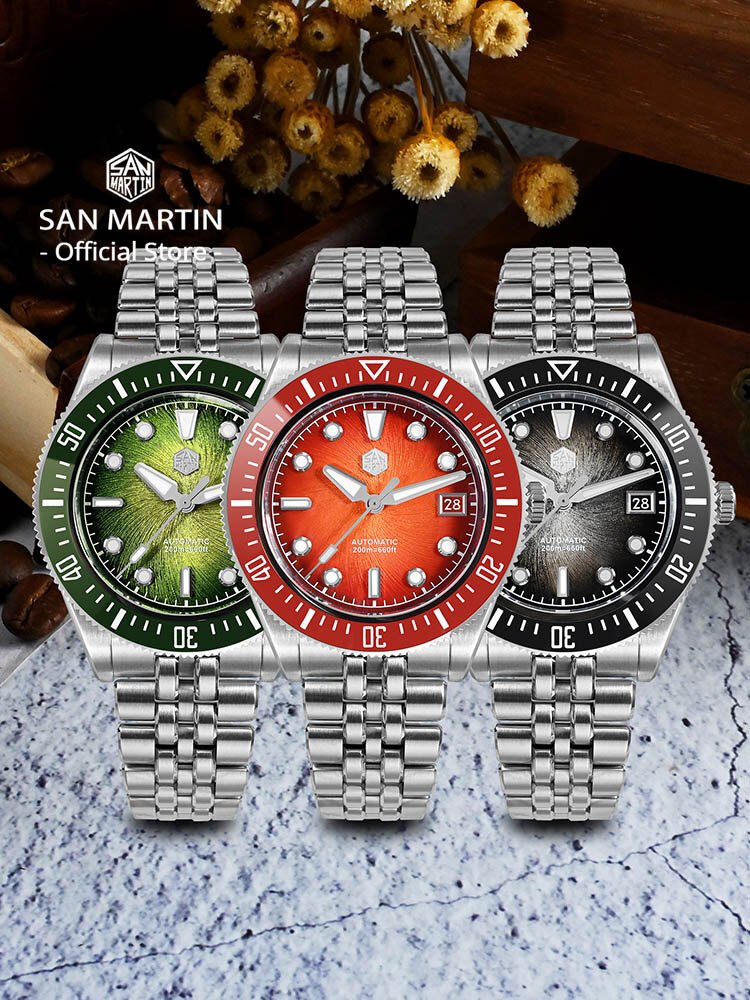 san martin 40mm men's luxury diver watch miyota 9015 enamel sunburst dial automatic mechanical wristwatch waterproof 200m sn0148 san martin 40mm men's luxury diver watch miyota 9015 enamel sunburst dial automatic mechanical wristwatch waterproof 200m sn0148