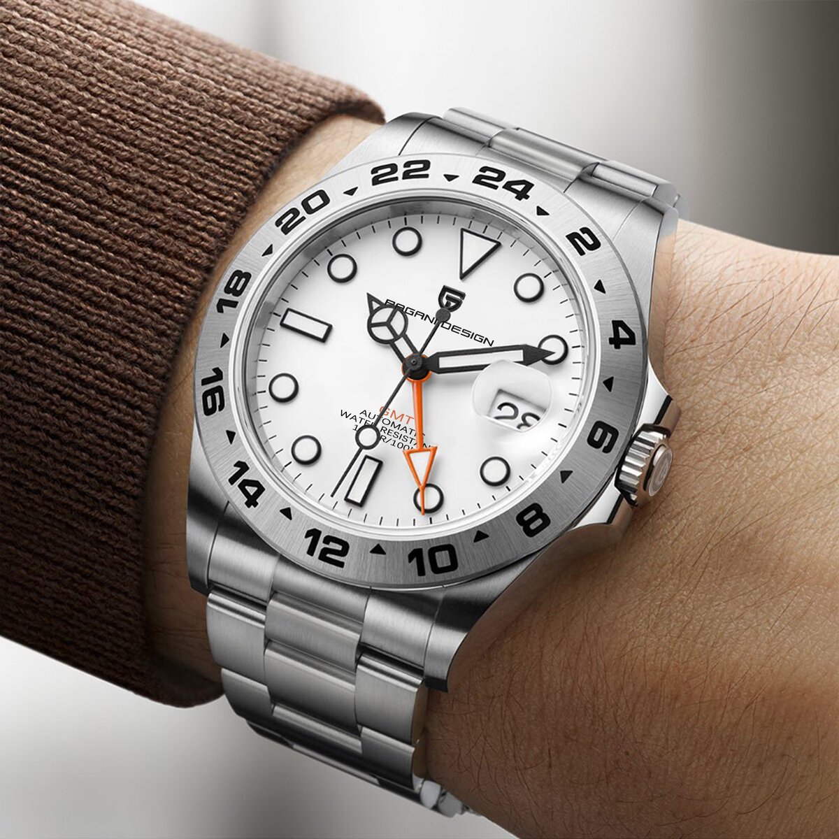 pagani design pd1762 men’s automatic mechanical gmt watch dg5833 sapphire crystal 10bar waterproof stainless steel dual time pagani design pd1762 men’s automatic mechanical gmt watch dg5833 sapphire crystal 10bar waterproof stainless steel dual time