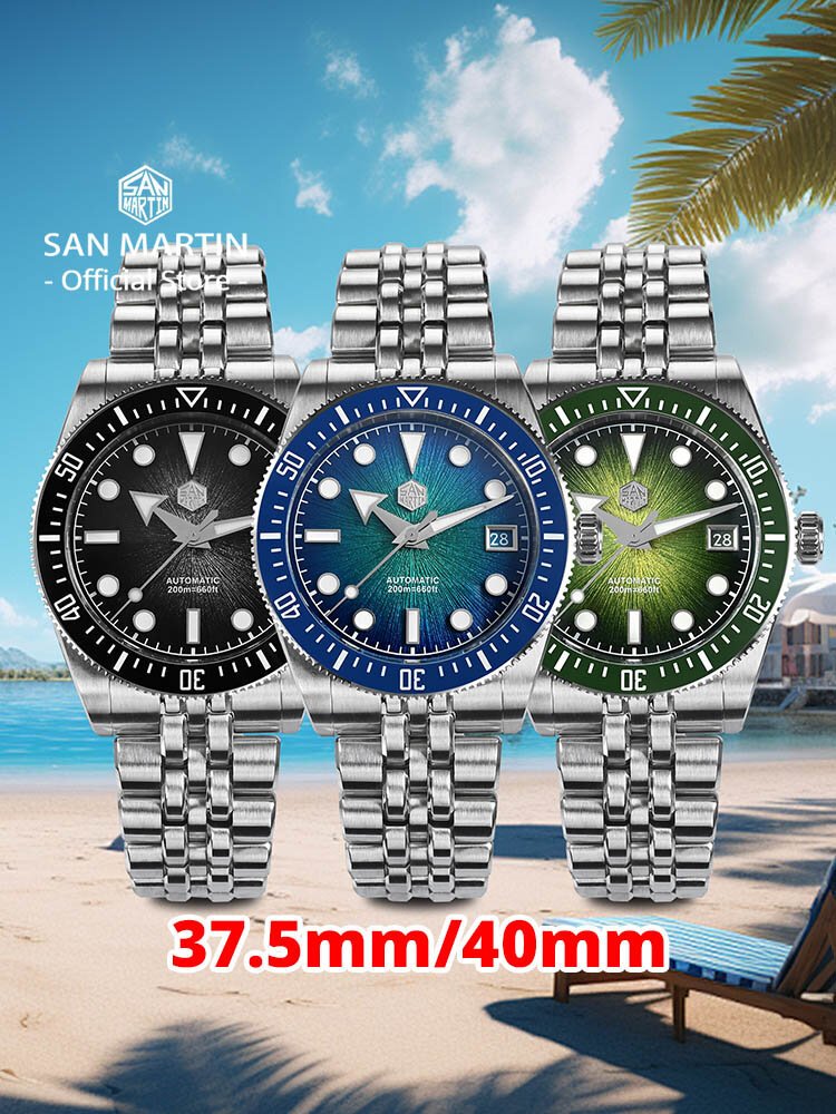 san martin 37.5mm 40mm men diver watch miyota 9015 enamel dial luxury automatic mechanical wristwatch waterproof 200m sn0148 san martin 37.5mm 40mm men diver watch miyota 9015 enamel dial luxury automatic mechanical wristwatch waterproof 200m sn0148