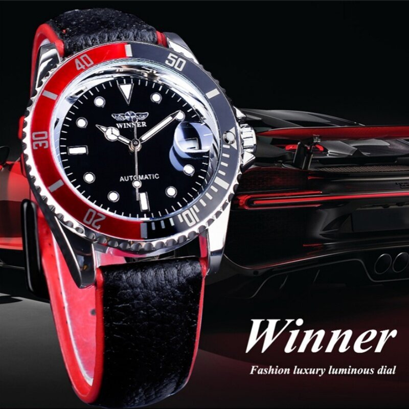 winner 002 automatic mechanical wristwatch for male luminous hands date fashion stainless steel and leather strap clock gifts winner 002 automatic mechanical wristwatch for male luminous hands date fashion stainless steel and leather strap clock gifts