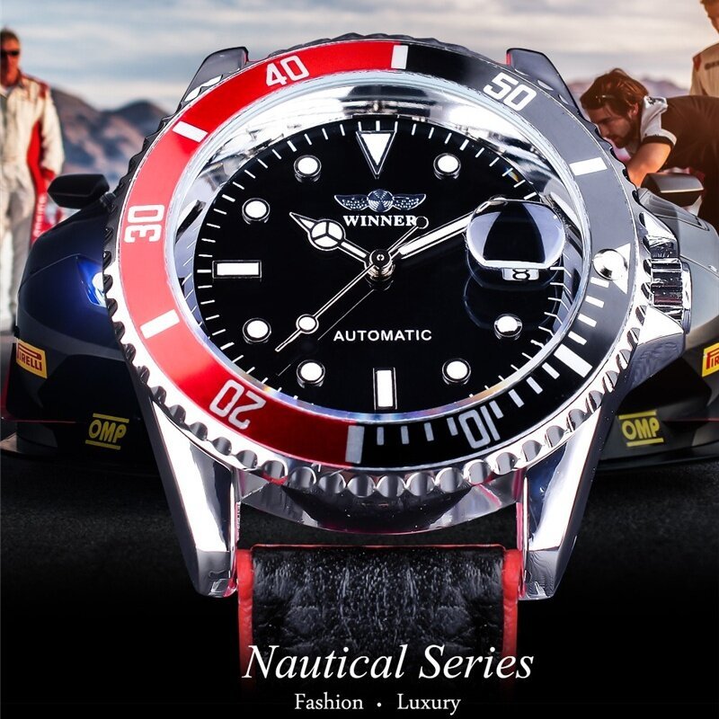 winner 002 automatic mechanical wristwatch for male luminous hands date fashion stainless steel and leather strap clock gifts winner 002 automatic mechanical wristwatch for male luminous hands date fashion stainless steel and leather strap clock gifts