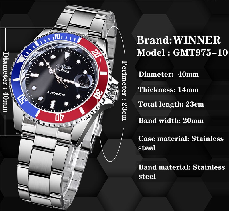 winner 002 automatic mechanical wristwatch for male luminous hands date fashion stainless steel and leather strap clock gifts winner 002 automatic mechanical wristwatch for male luminous hands date fashion stainless steel and leather strap clock gifts