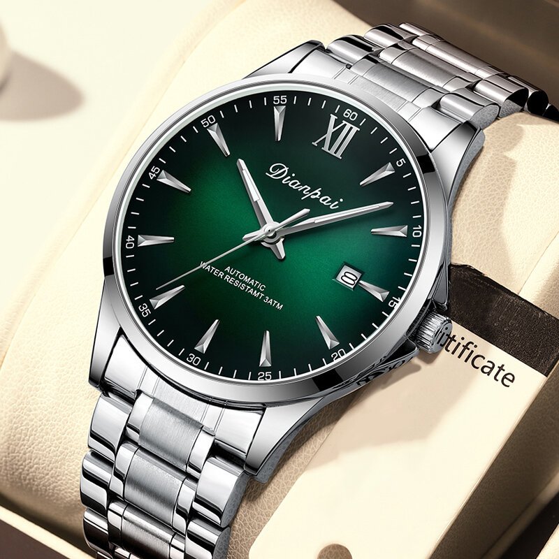 dianpai simple business men's fully automatic mechanical watch stainless steel calendar men's waterproof night light watch