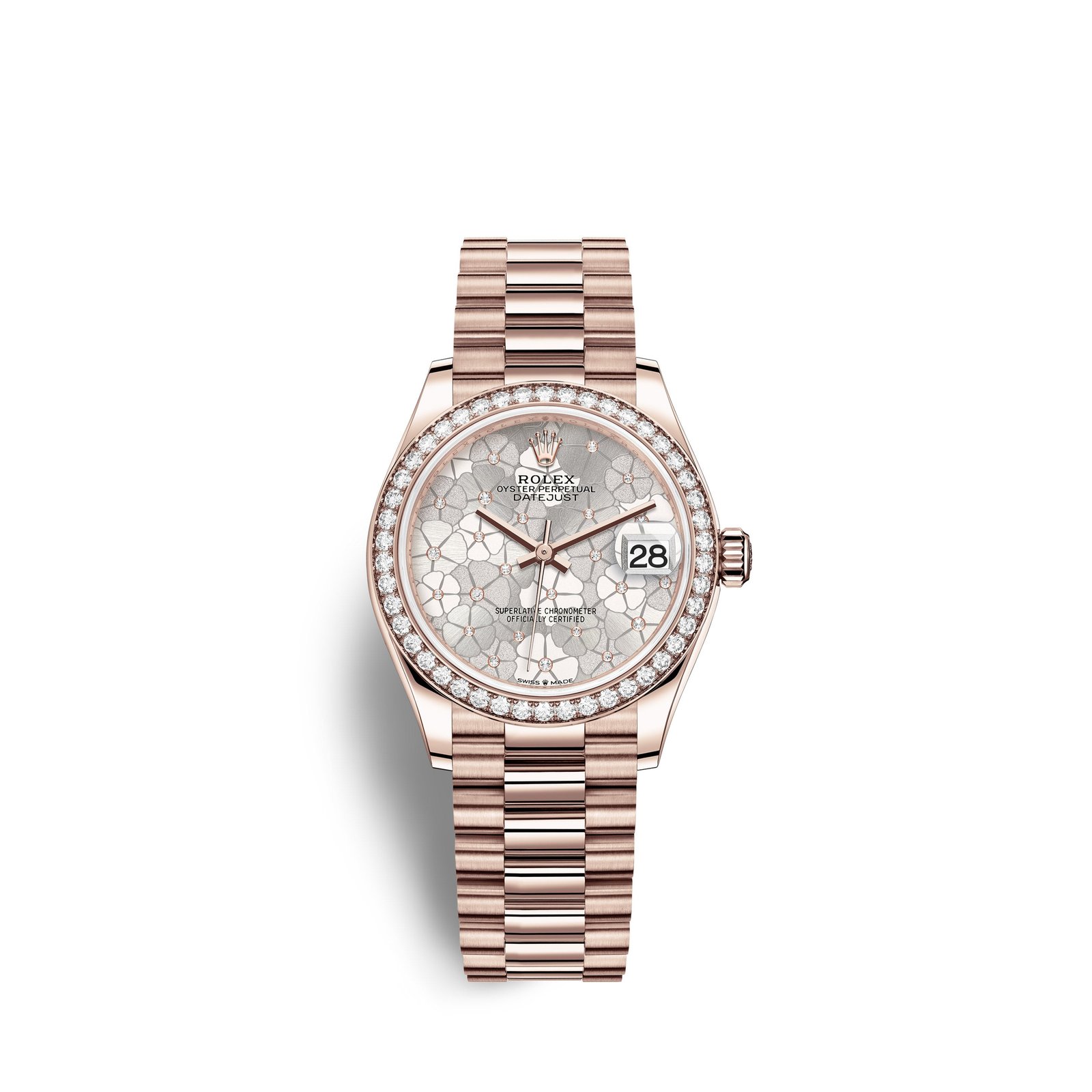 rolex datejust 31mm, 18k everose gold and diamonds, ref# 278285rbr 0036