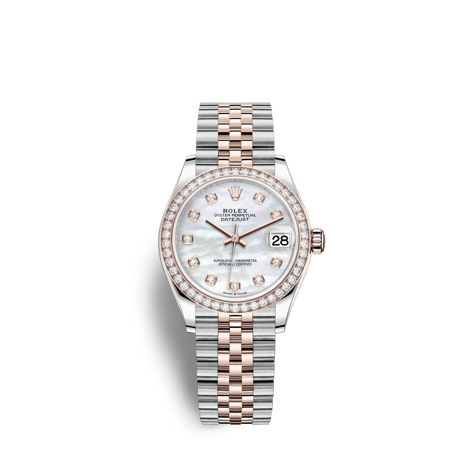 rolex datejust 31, oystersteel, 18kt everose gold and diamonds, ref# 278381rbr 0026
