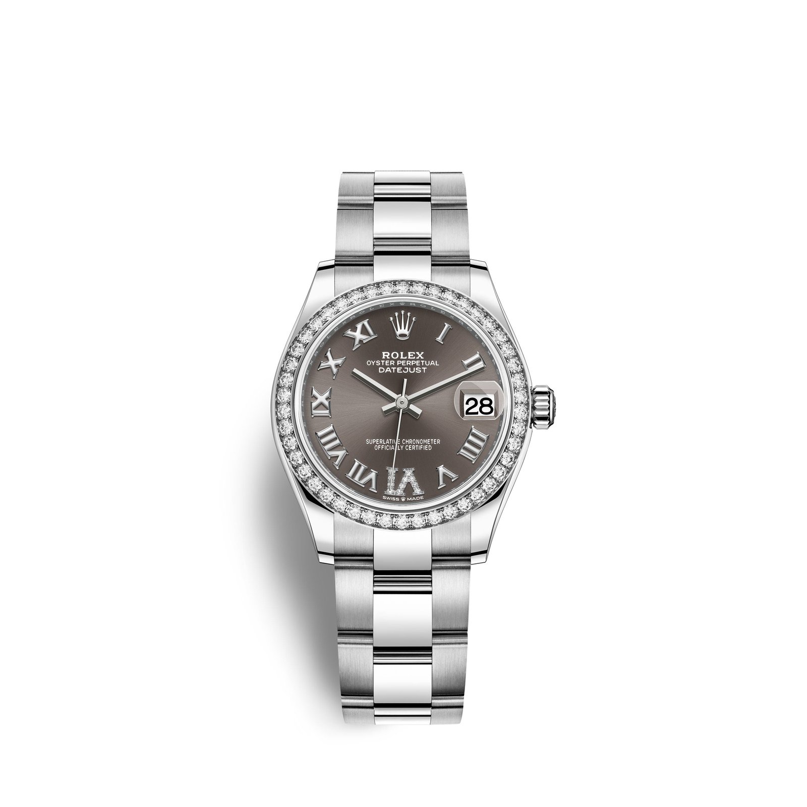 rolex datejust 31, oystersteel, 18kt white gold and diamonds, ref# 278384rbr 0031