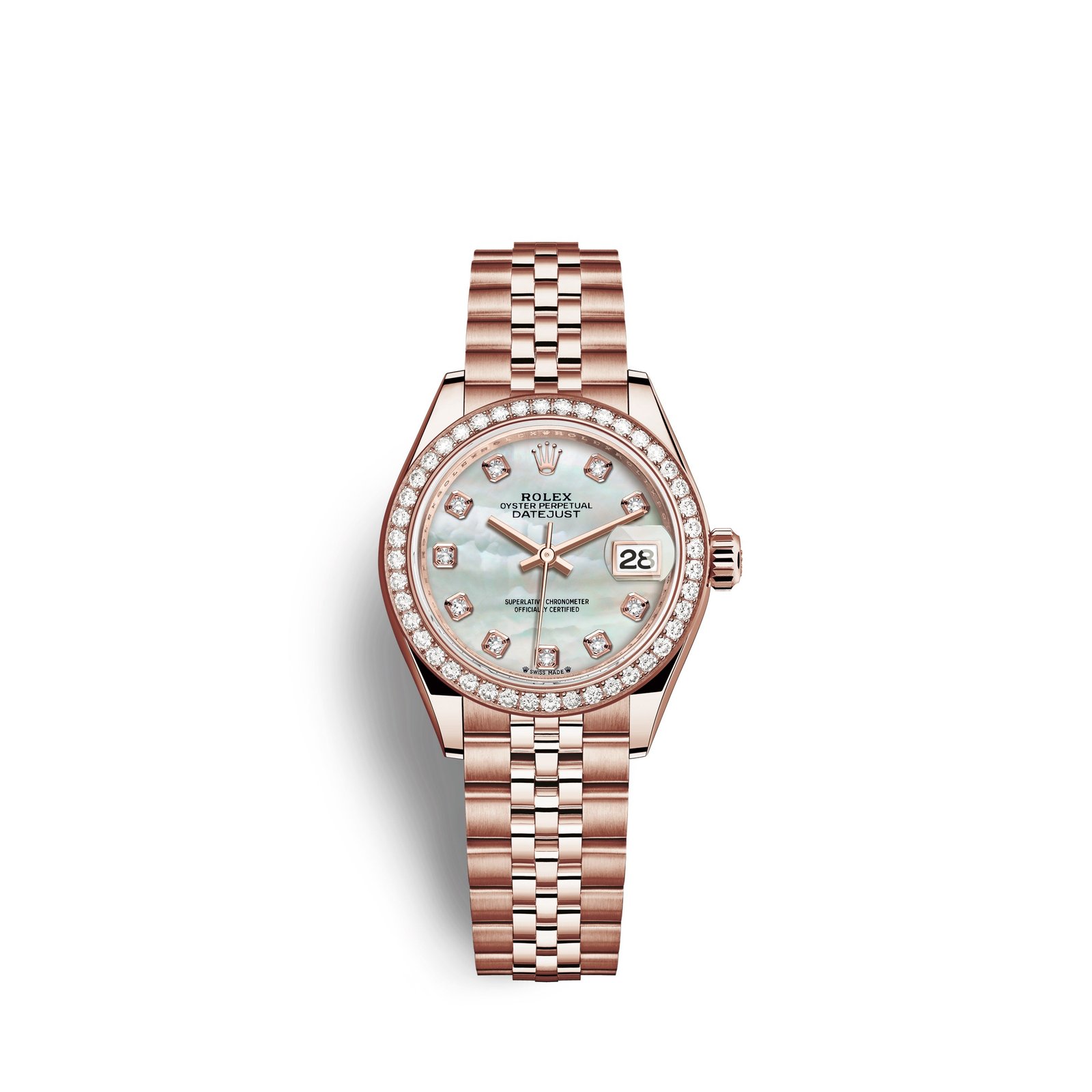 rolex lady datejust 28, 18kt everose gold and diamonds, ref# 279135rbr 0019