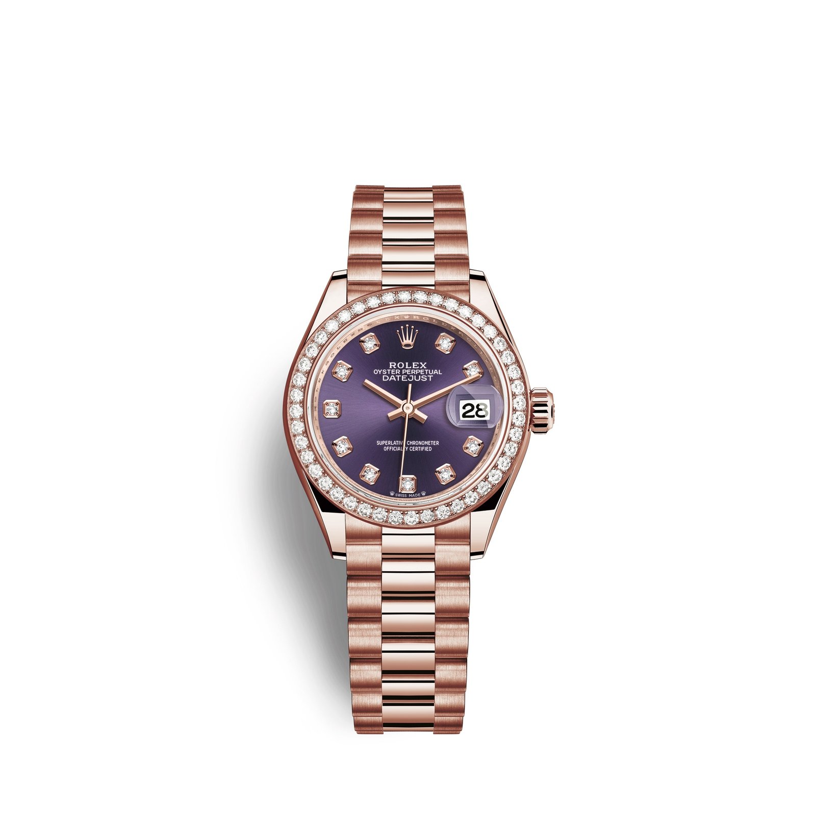 rolex lady datejust 28, 18kt everose gold and diamonds, ref# 279135rbr 0020