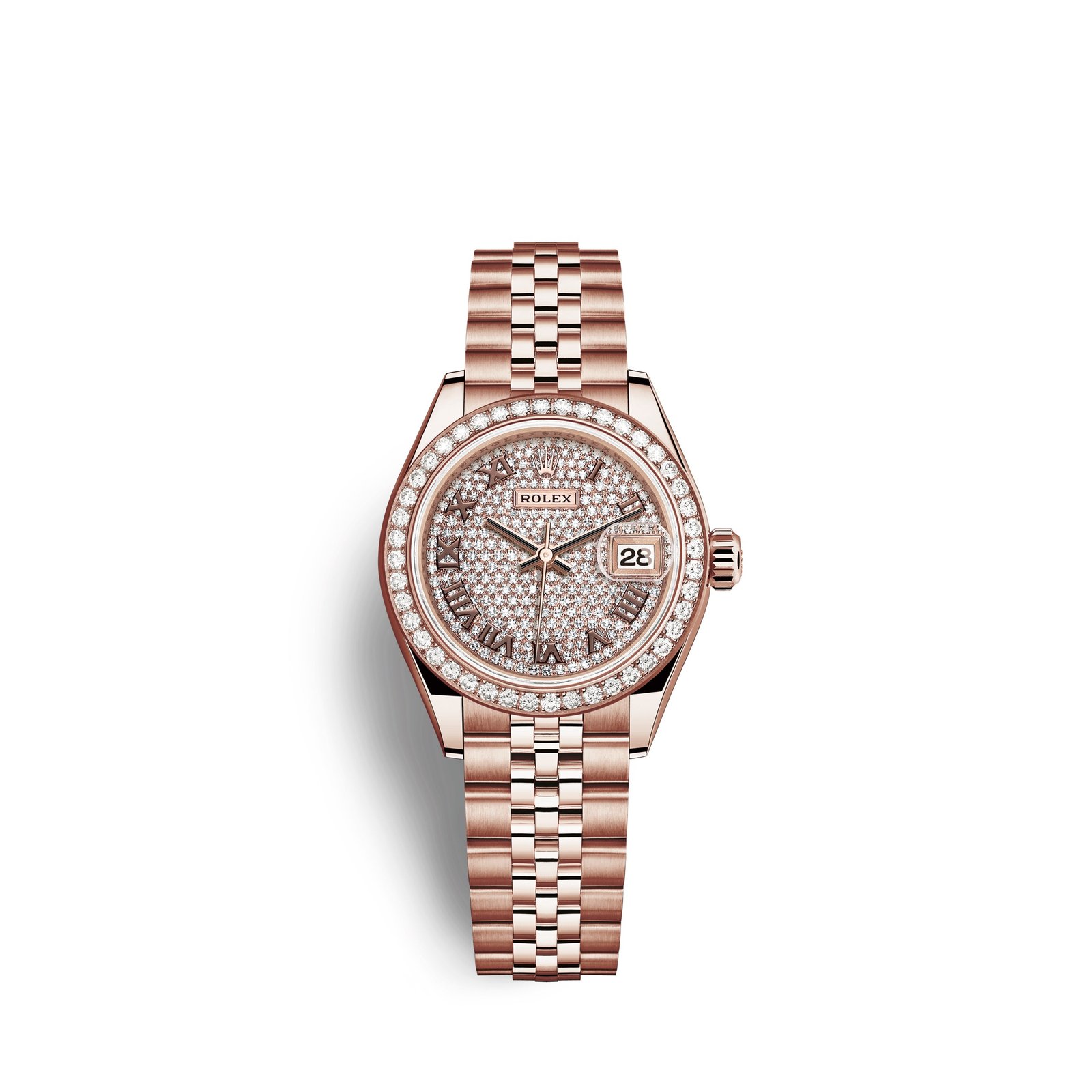 rolex lady datejust 28, 18kt everose gold and diamonds, ref# 279135rbr 0022