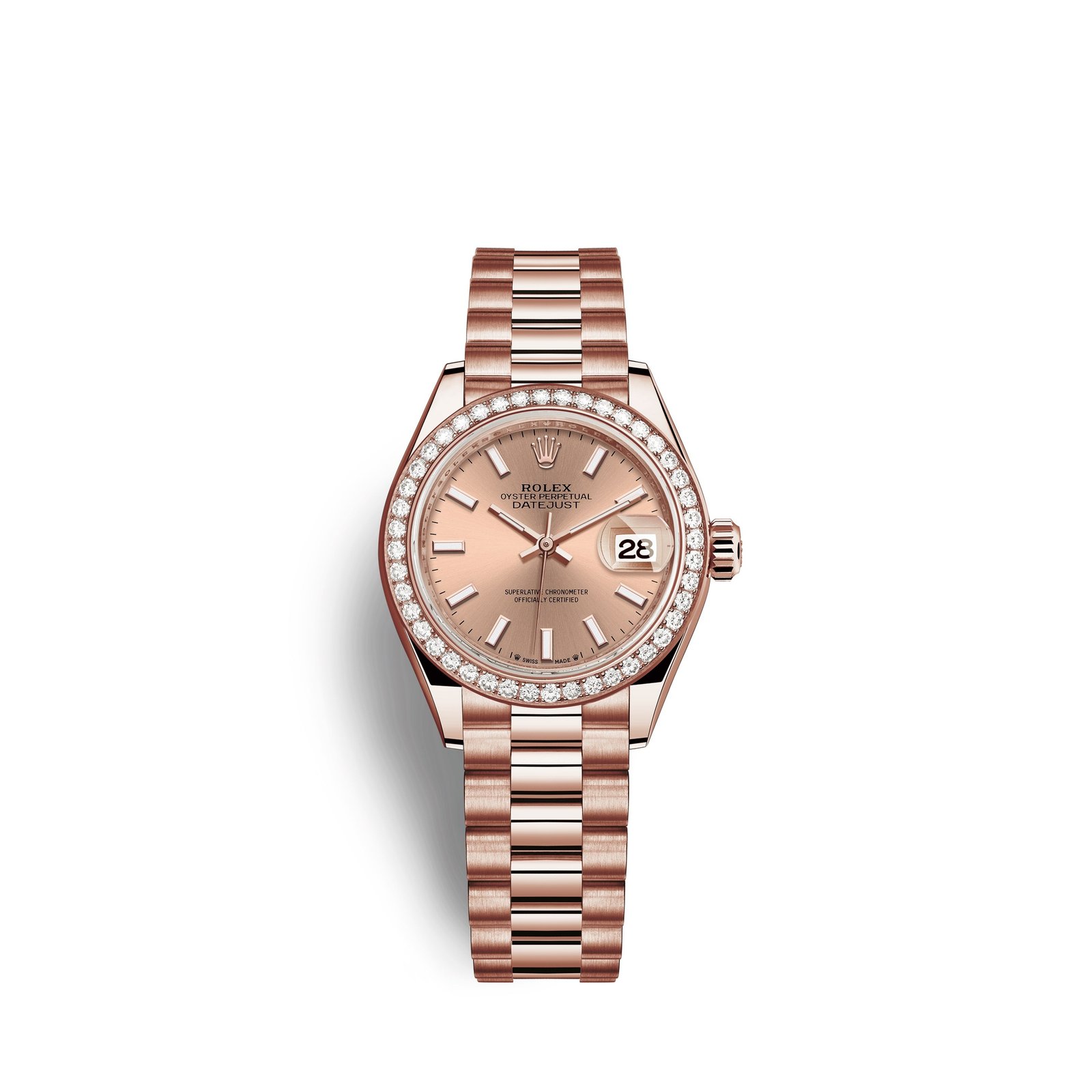 rolex lady datejust 28, 18kt everose gold and diamonds, ref# 279135rbr 0025