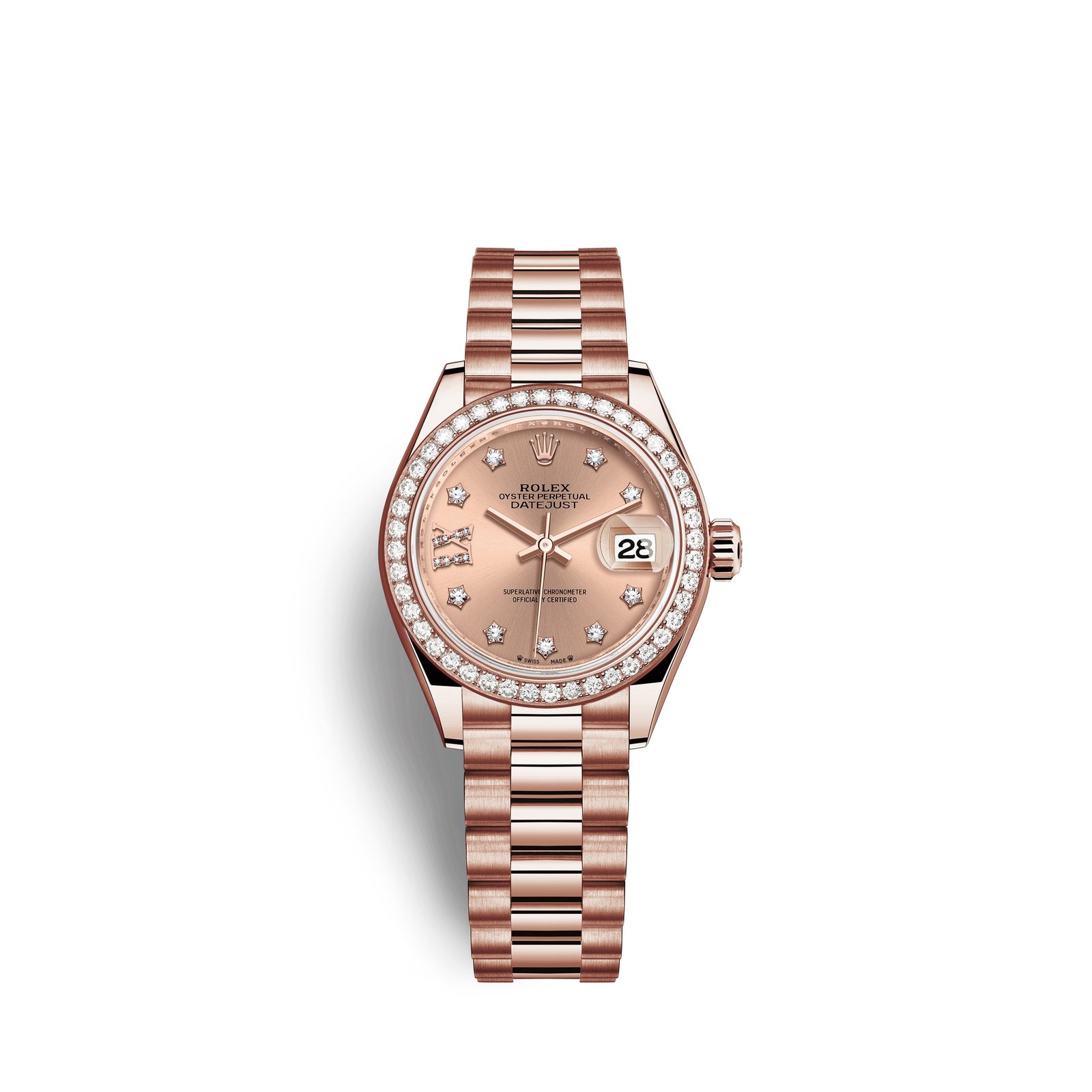 rolex lady datejust 28, 18kt everose gold and diamonds, ref# 279135rbr 0029