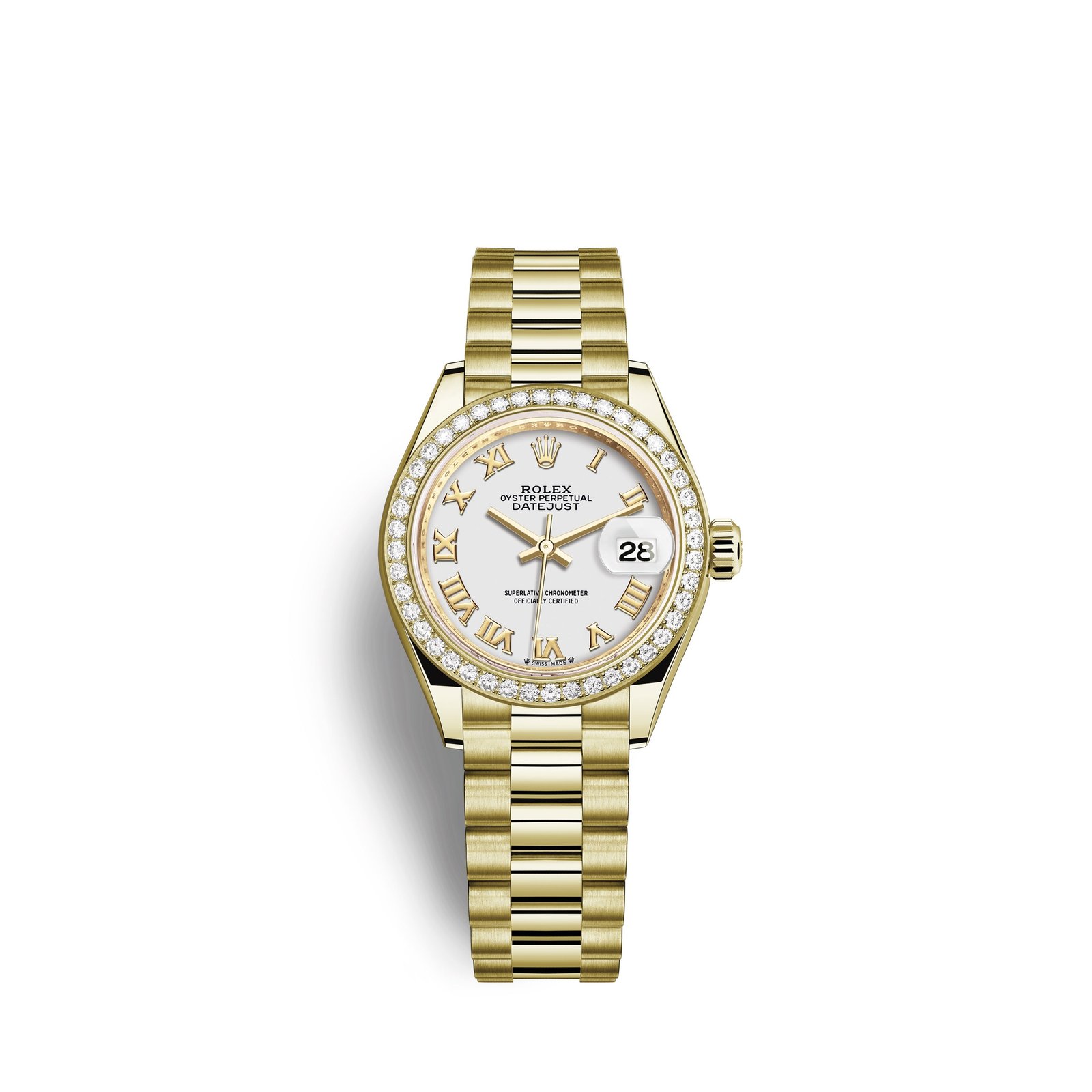 rolex lady datejust 28, 18kt yellow gold and diamonds, ref# 279138rbr 0031