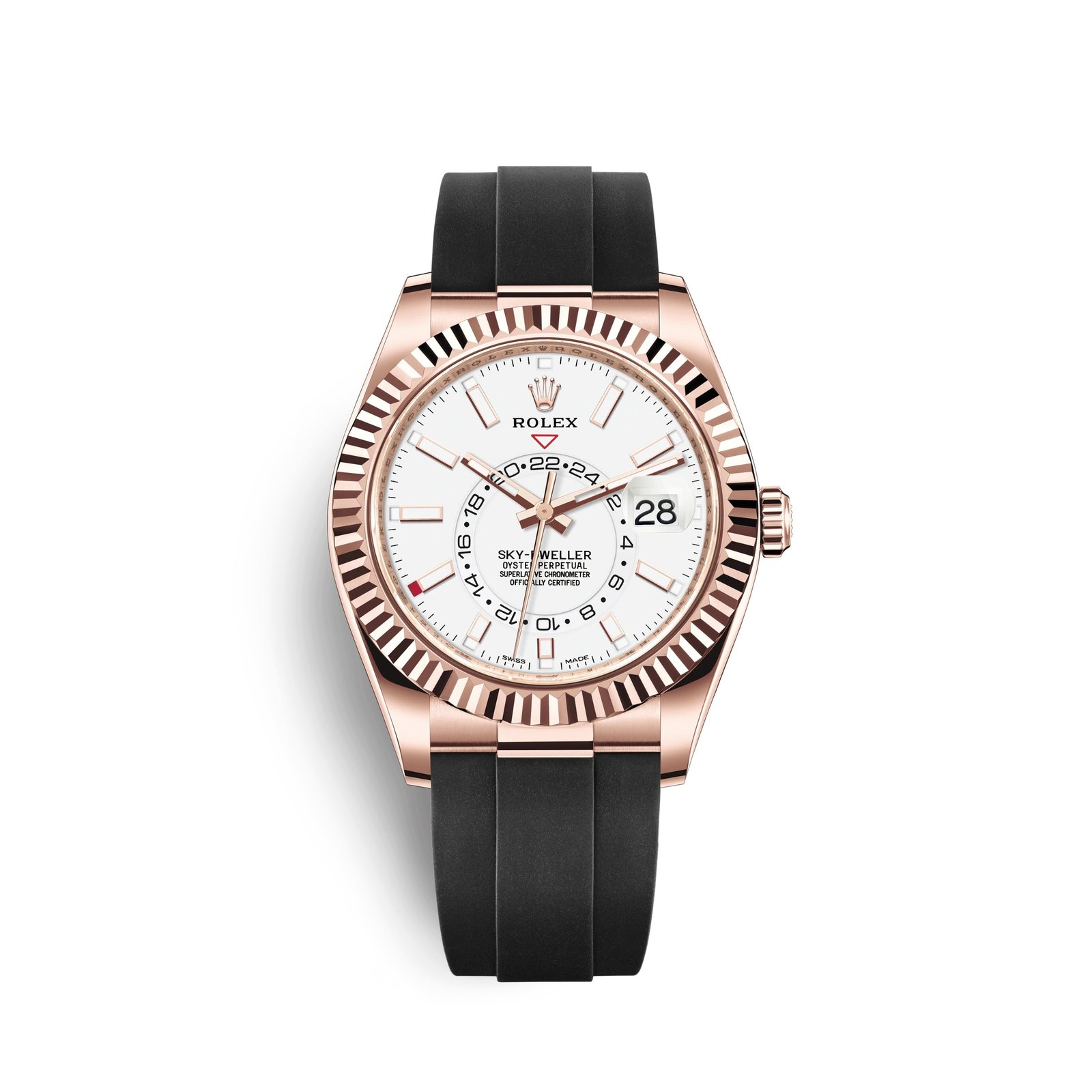 rolex sky dweller 42mm, 18k everose gold, oysterflex, ref# 326235 0004