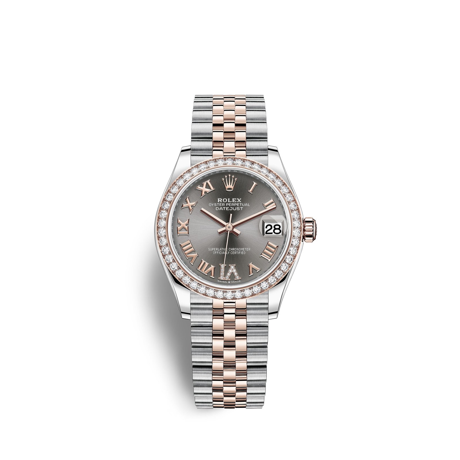 rolex datejust 31, oystersteel, 18kt everose gold and diamonds, ref# 278381rbr 0030