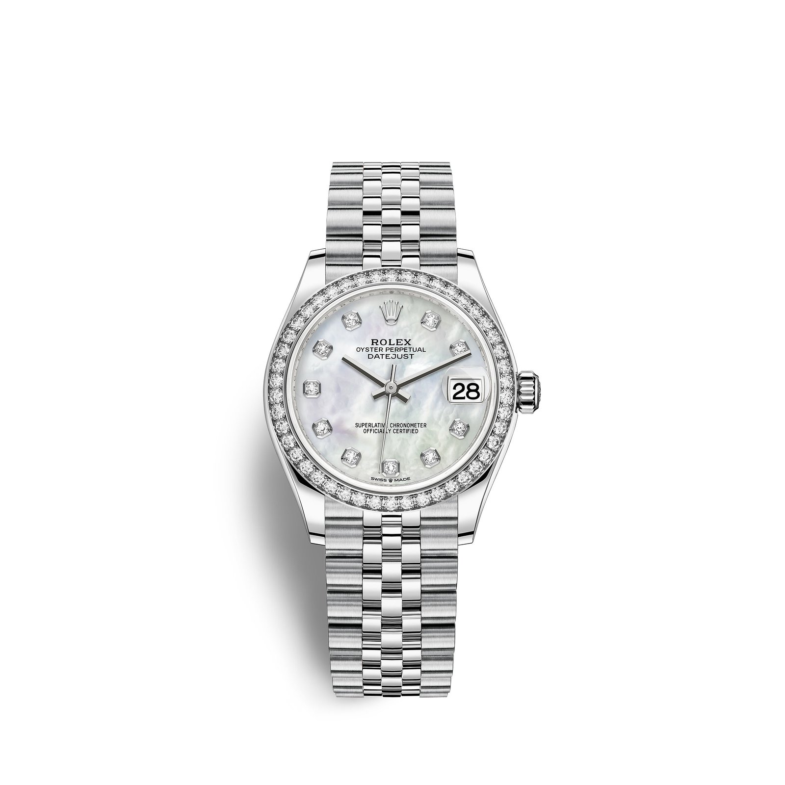 rolex datejust 31, oystersteel, 18kt white gold and diamonds, ref# 278384rbr 0008