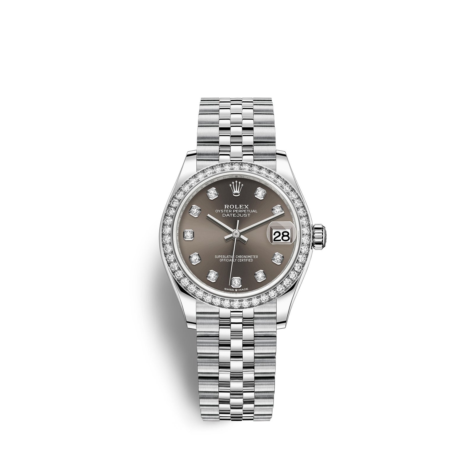 rolex datejust 31, oystersteel, 18kt white gold and diamonds, ref# 278384rbr 0010
