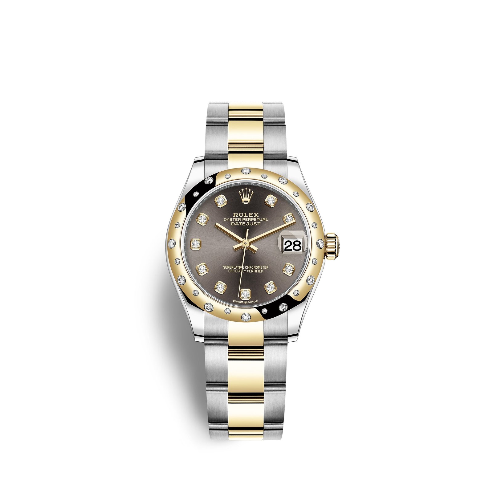 rolex datejust 31, oystersteel, 18kt yellow gold and diamonds, ref# 278343rbr 0021