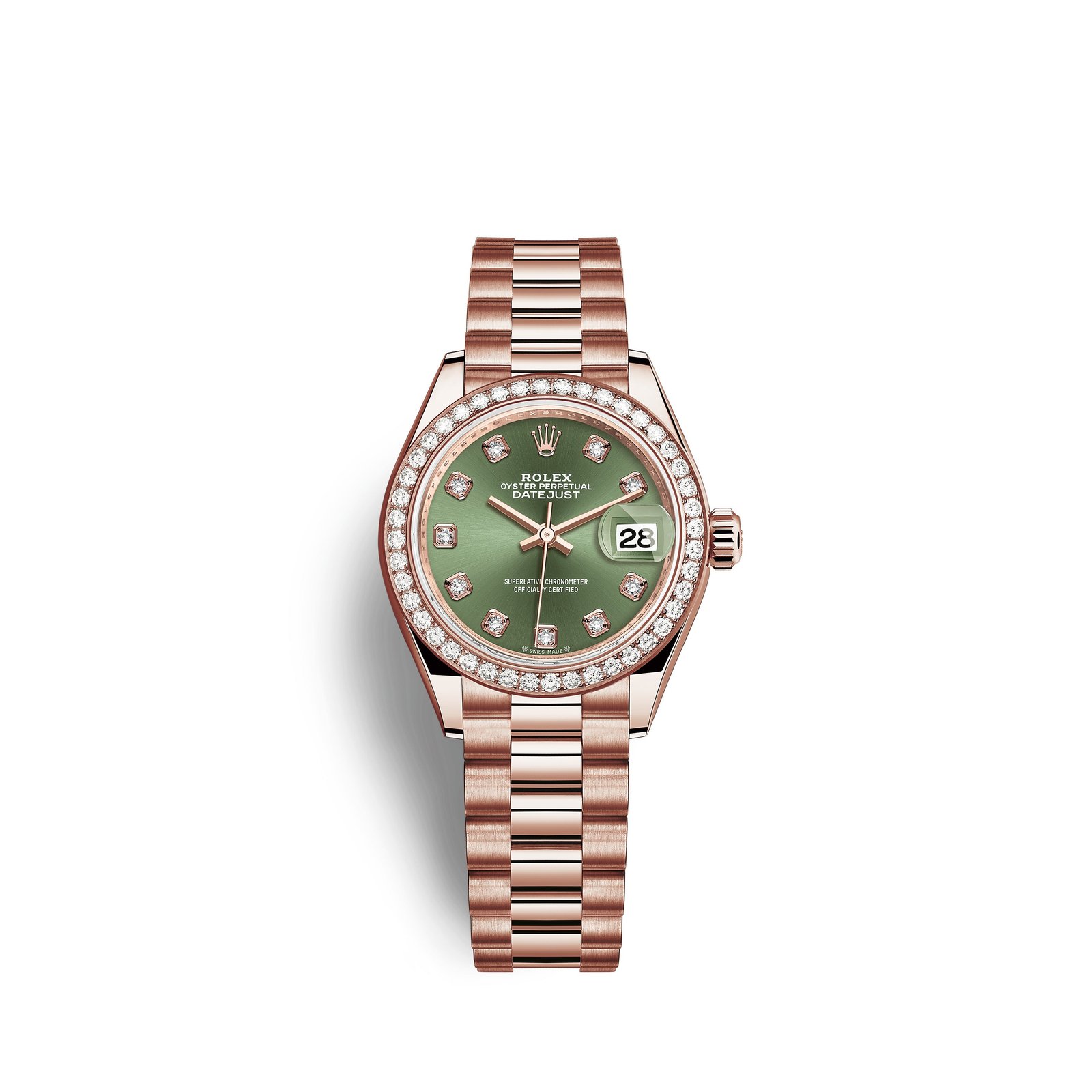 rolex lady datejust 28, 18kt everose gold and diamonds, ref# 279135rbr 0014